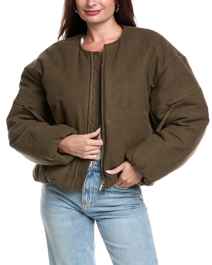 Helmut Lang Brushed Cocoon Bomber Jacket In Green