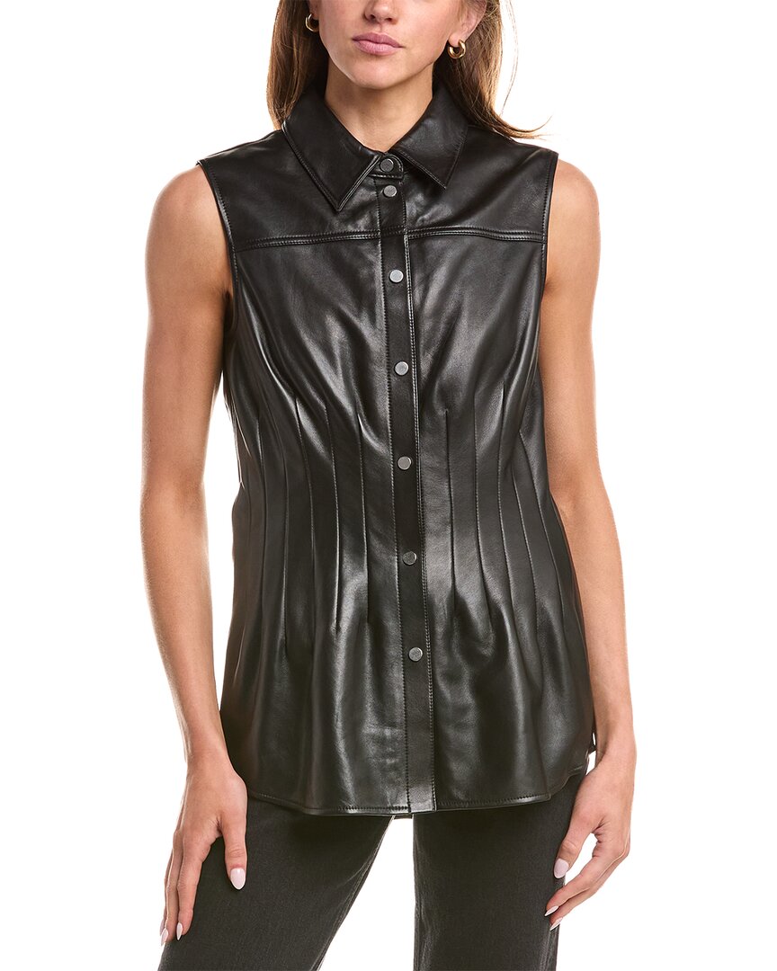 Helmut Lang Darted Leather Top In Black