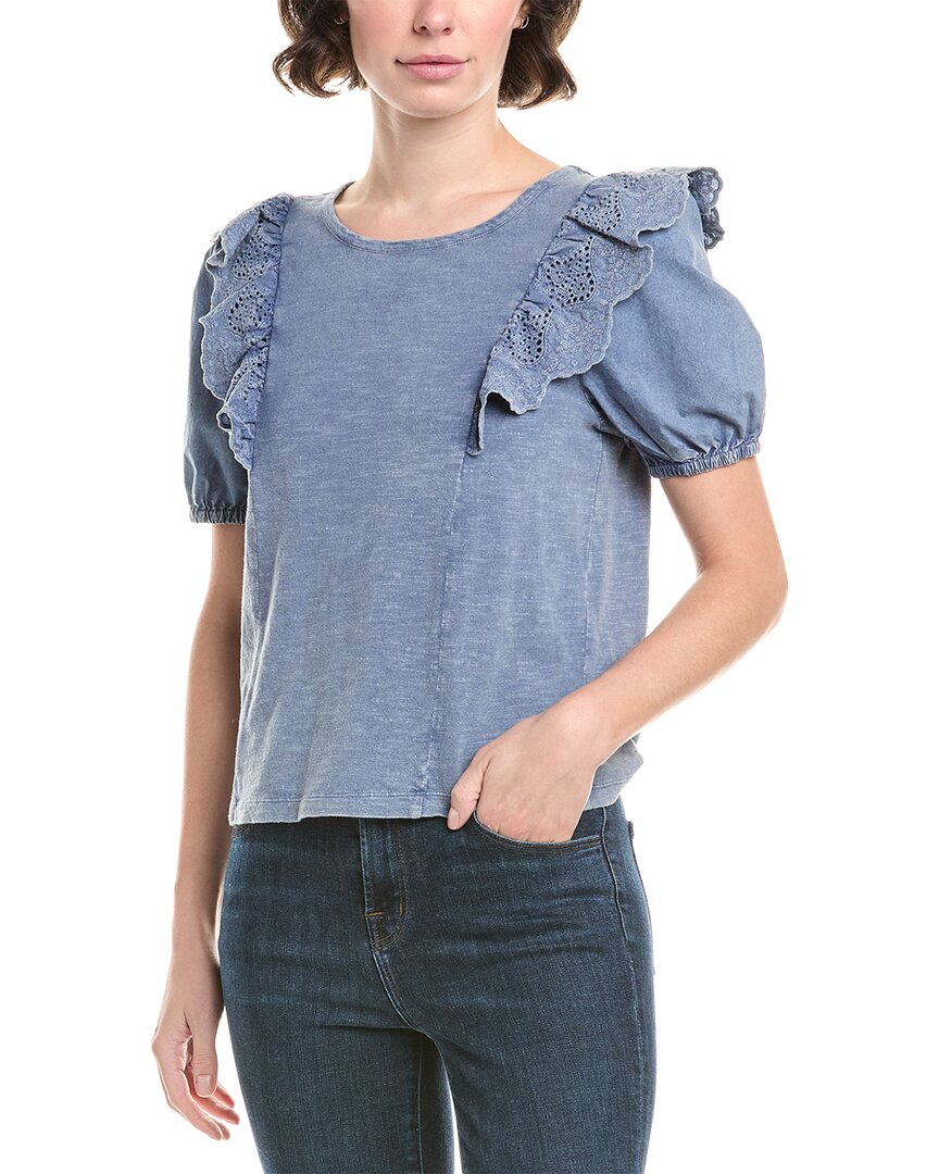 Design History Eyelet Sleeve T-shirt In Blue