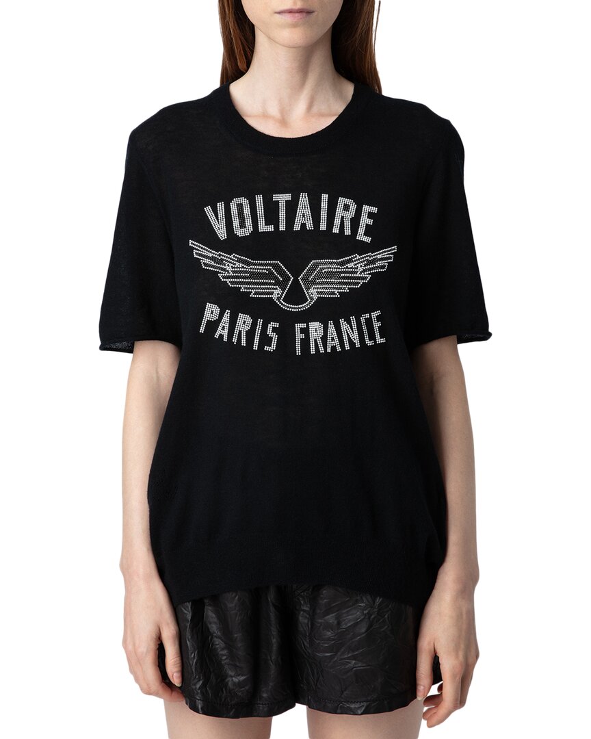 Zadig & Voltaire Ida Cp Wings Strass Cashmere Sweater In Black