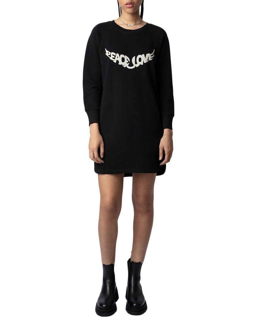 Zadig & Voltaire Zadig&voltaire Womens Noir Diaz Text-print Crewneck Cotton Mini Dress In Black
