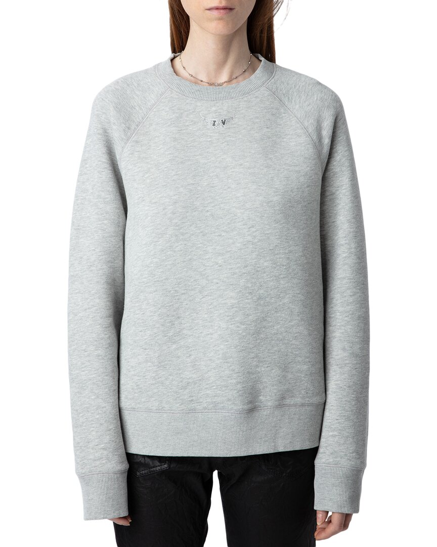 Zadig & Voltaire Upper Pmo Rhinestone Wings Sweatshirt In Gray