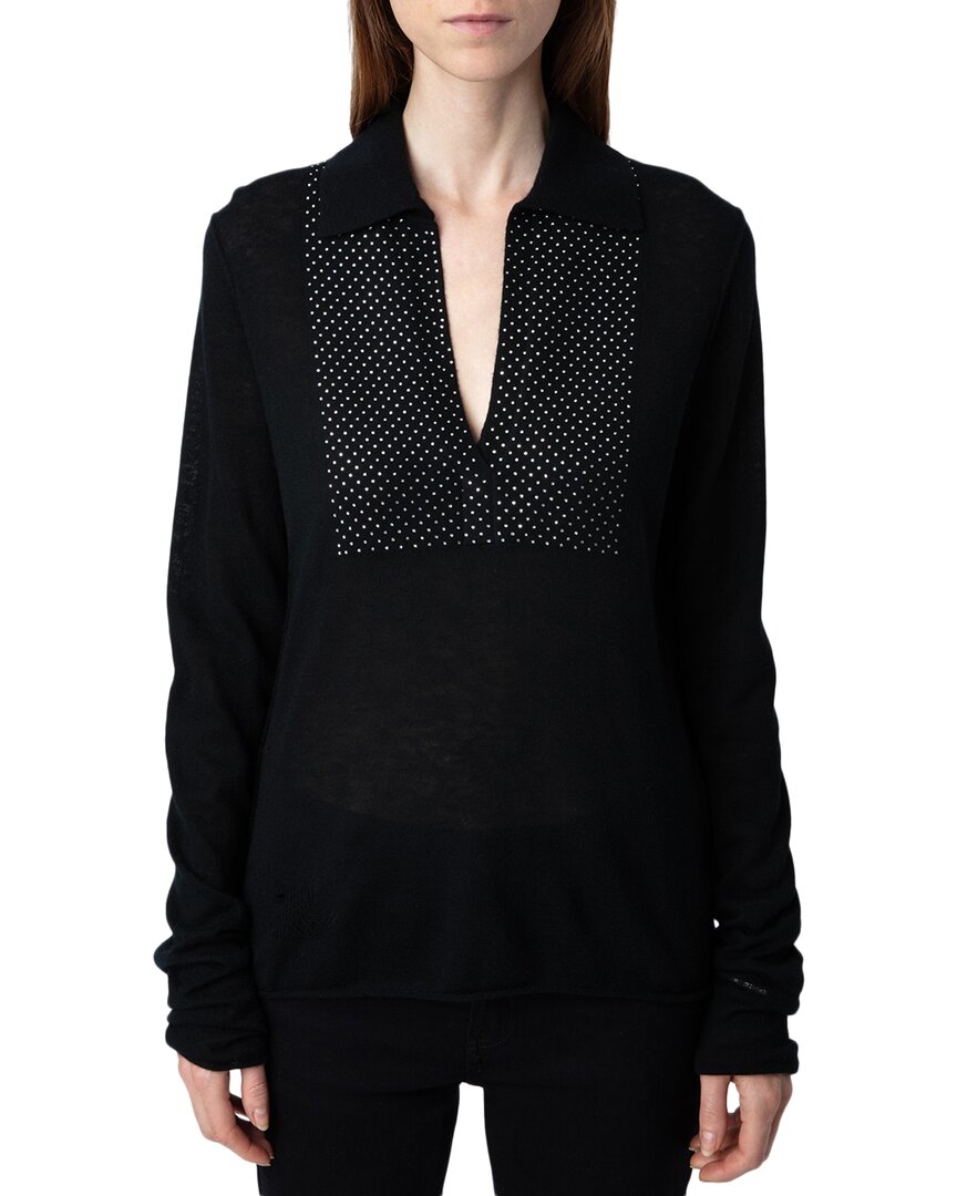 Zadig & Voltaire Sally Cp Strass Cashmere Sweater In Black