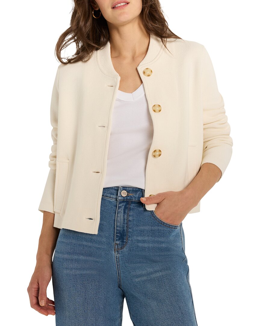 Nic + Zoe Nic+zoe Crop Knit Bomber Jacket In White