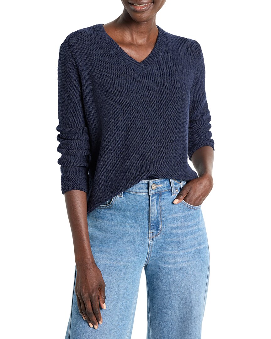 Nic + Zoe Nic+zoe Crimpy V-neck Sweater In Blue