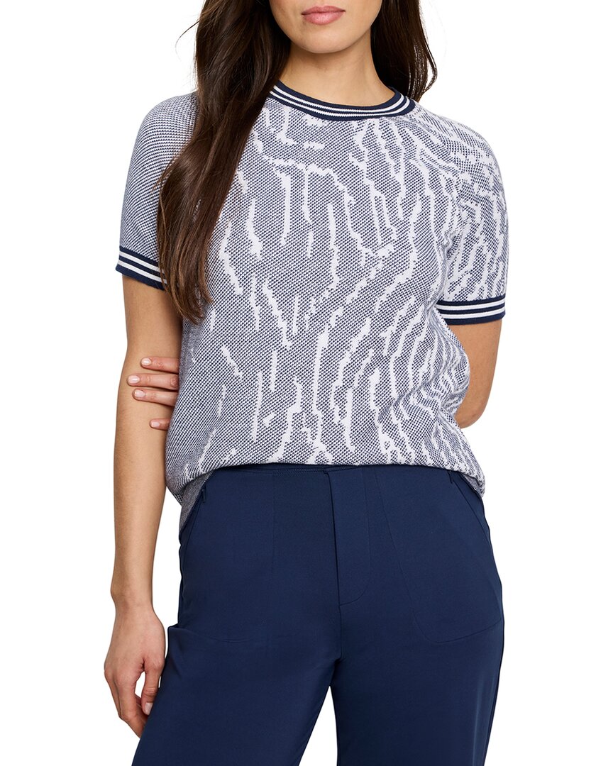 Nic + Zoe Nic+zoe Demi Jacquard Short Sleeve Sweater In Blue