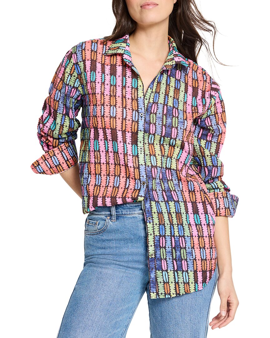 Nic + Zoe Nic+zoe Geo Dot Crinkle Cotton Button-up Shirt In Multi