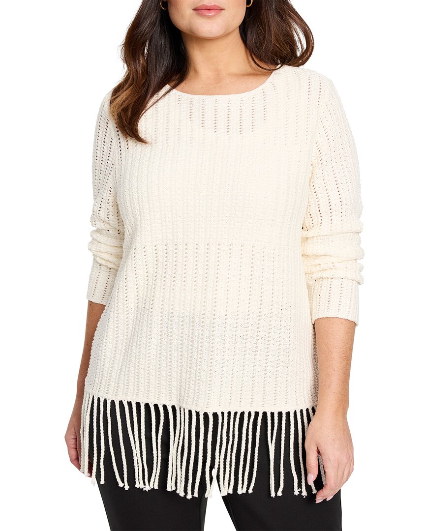 Nic + Zoe Nic+zoe Beach Walk Open Stitch Fringe Sweater In Neutral