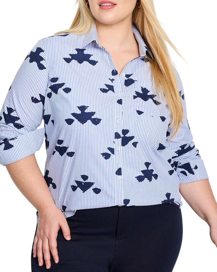 Nic + Zoe Nic+zoe Stamped Stripe Stretch Cotton Button-up Shirt In Blue
