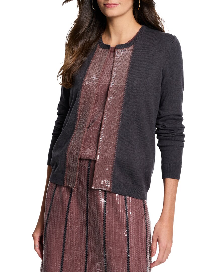 Nic + Zoe Sequin Trimmed Cardigan In Charcoal In Brown