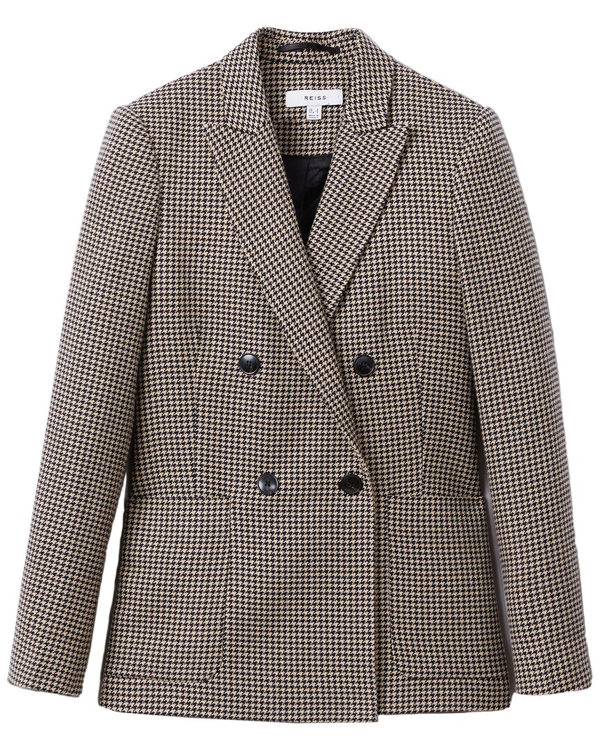 Reiss Ella Wool-blend Textured Check Blazer In Black