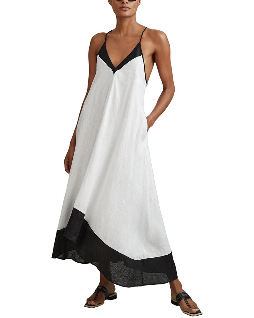 Reiss Stevie Linen Colorblock Resort Midi Dress In White