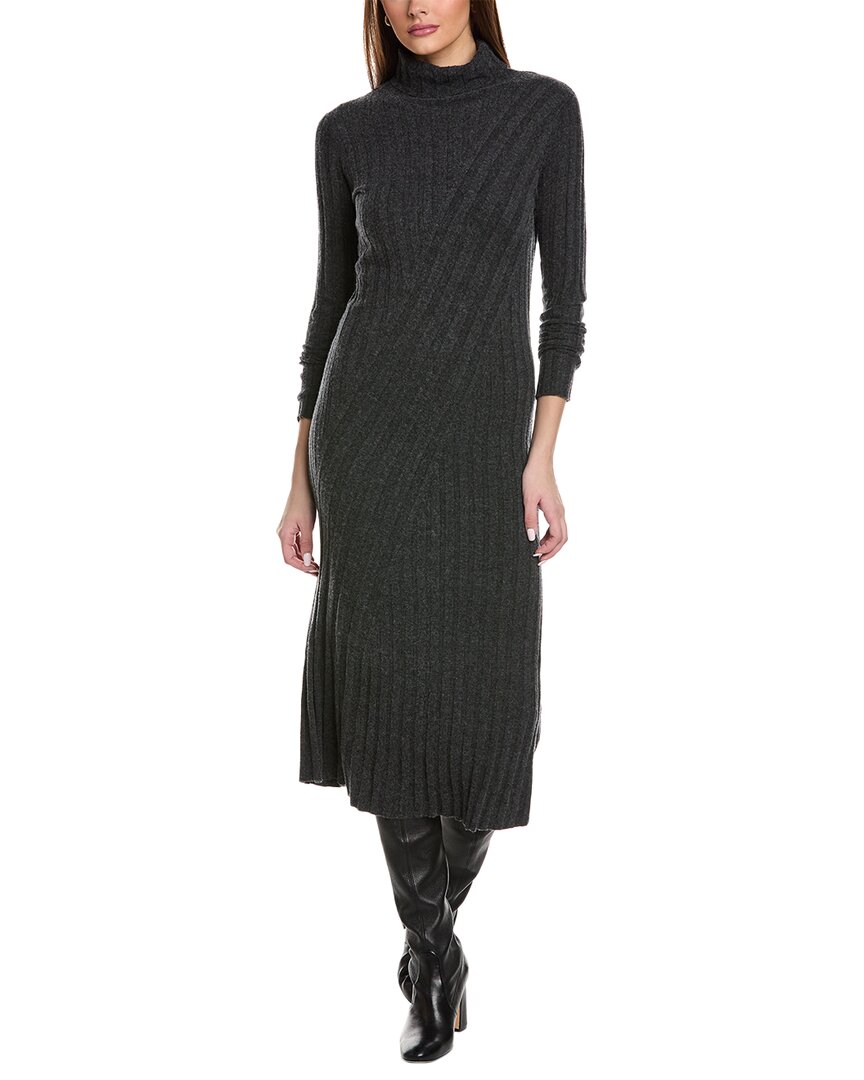 Reiss Cady Long Sleeve Mixed Rib Midi Sweater Dress In Gray
