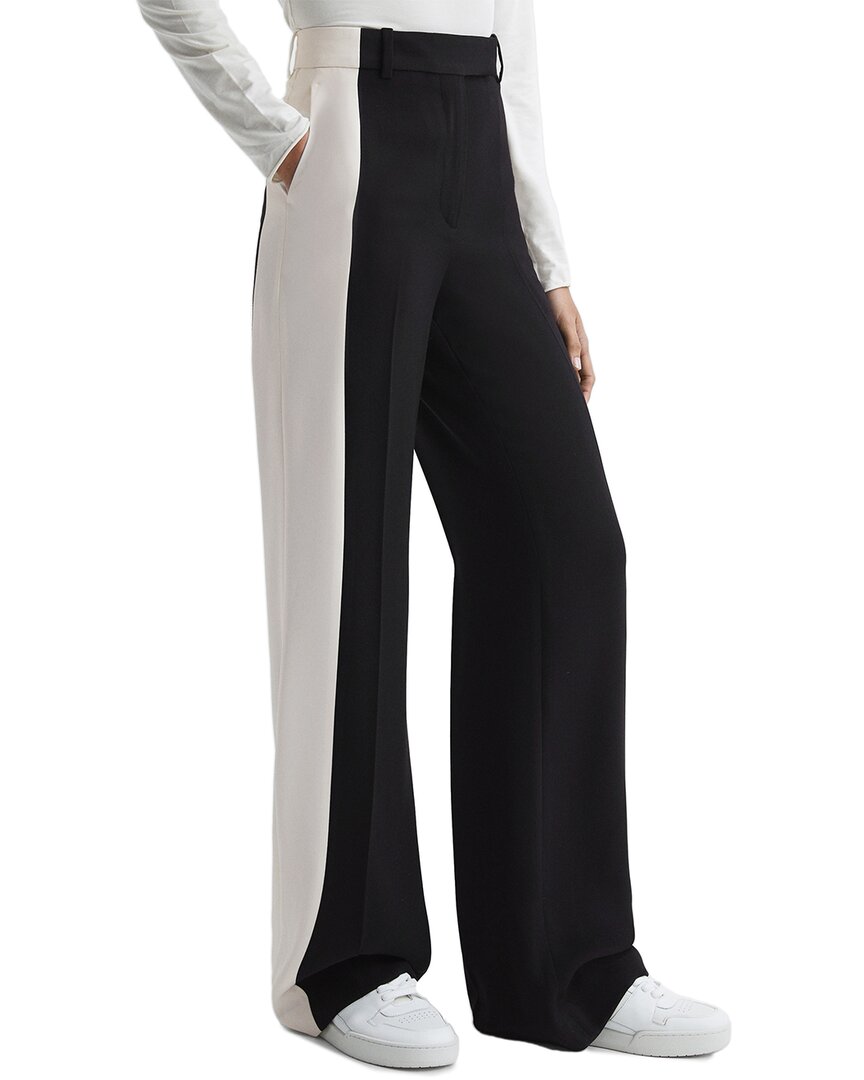 Reiss Saffron Asymmetric Wide Leg Side Stripe Trouser In Black