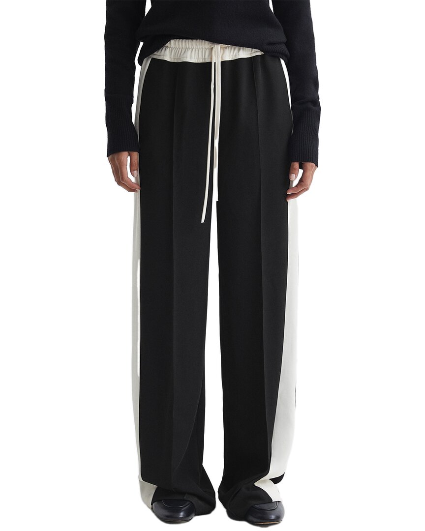 Reiss Black May Wide Wide Leg Contrast Stripe Drawstring Trousers In Multi