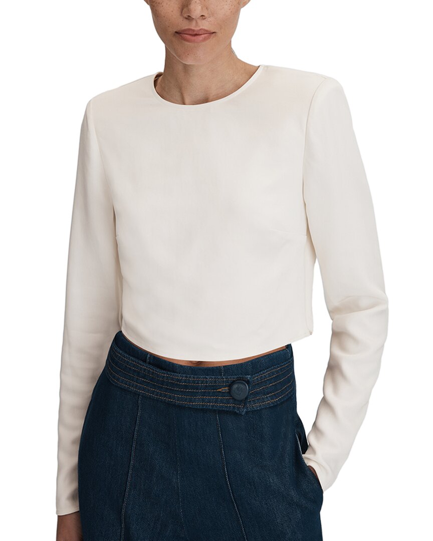 Reiss Ariana Long Sleeve Crop Top In White