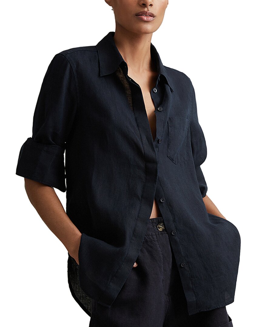 Reiss Belle Linen Shirt In Blue