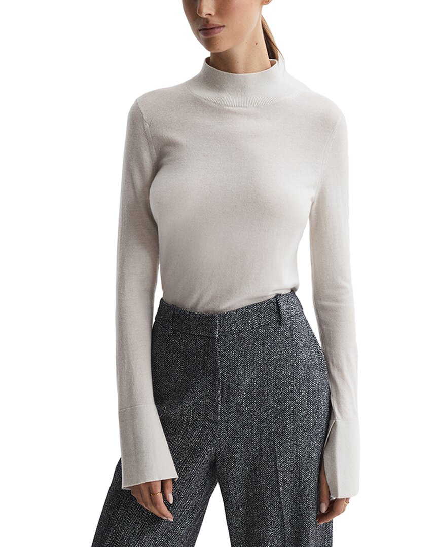 Reiss Stone Merino Wool Fitted Funnel Neck Top In Gray