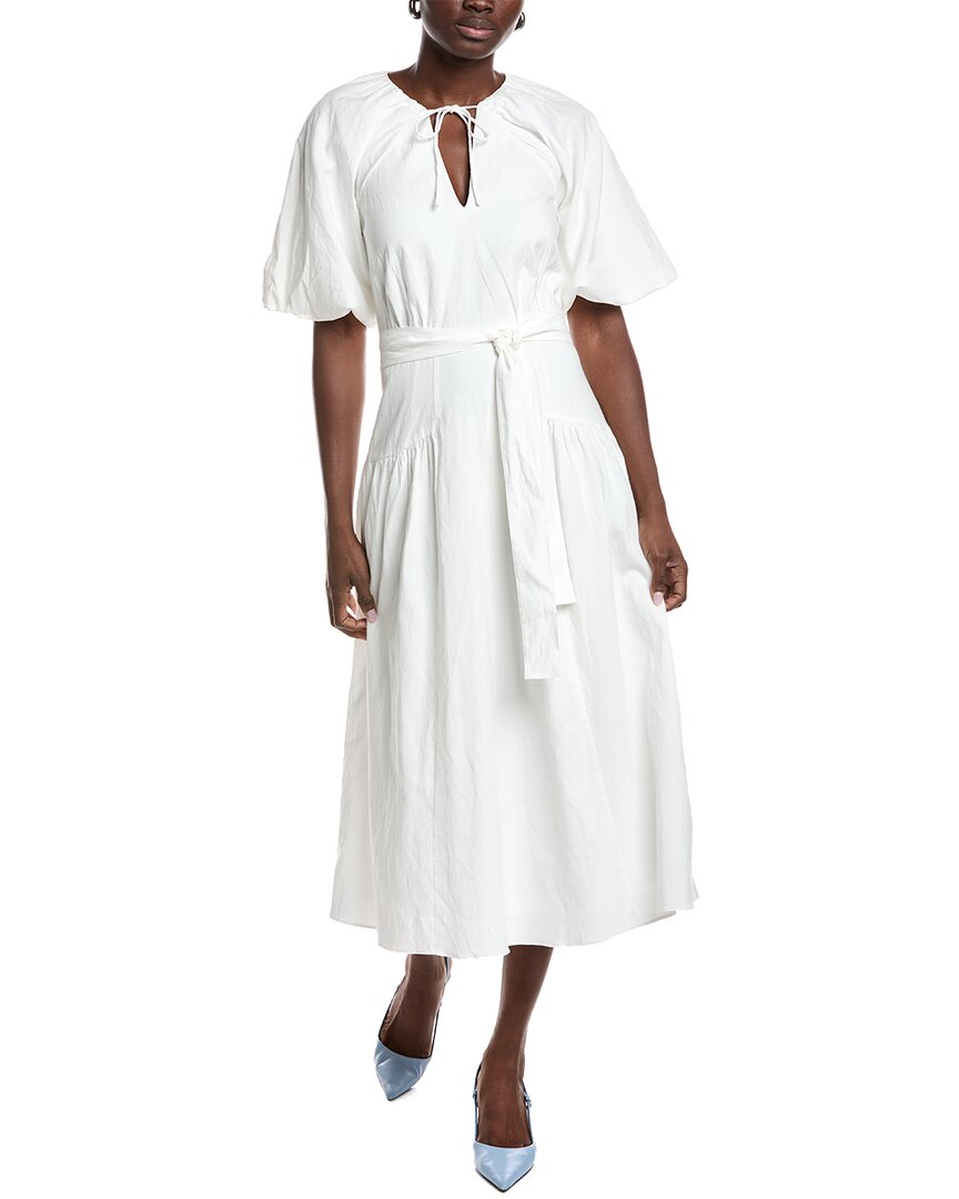 Reiss Alice Linen-blend Puff Sleeve Dress In White
