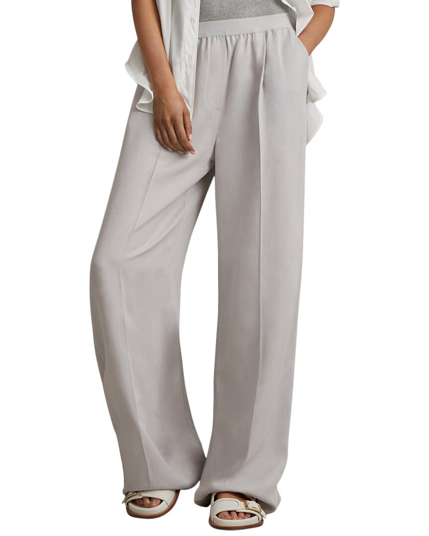 Reiss Vera Waistband Linen-blend Wide Leg Trouser In Gray