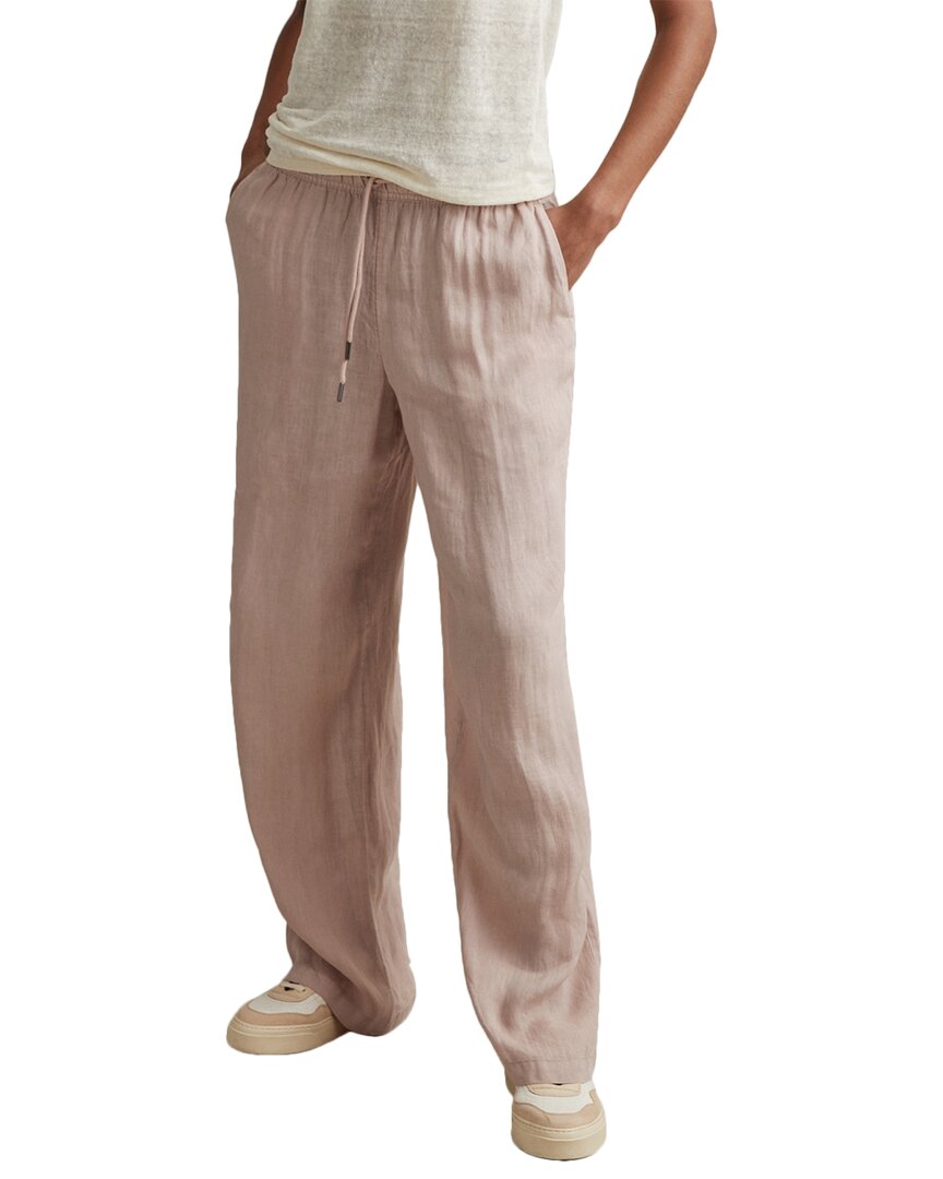Reiss Cleo Wide Leg Pull On Garment Dyed Linen Trouser In Pink