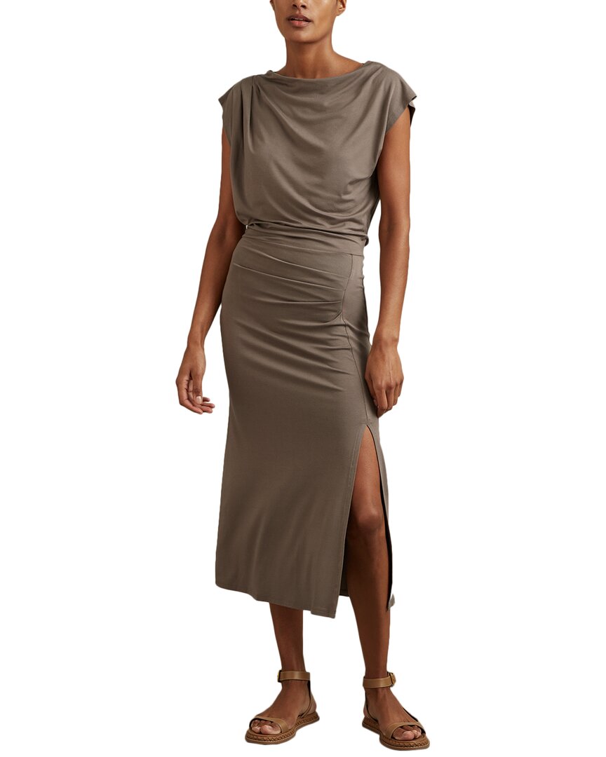 Reiss Leonore Ruched Detail Jersey Midi Dress In Brown