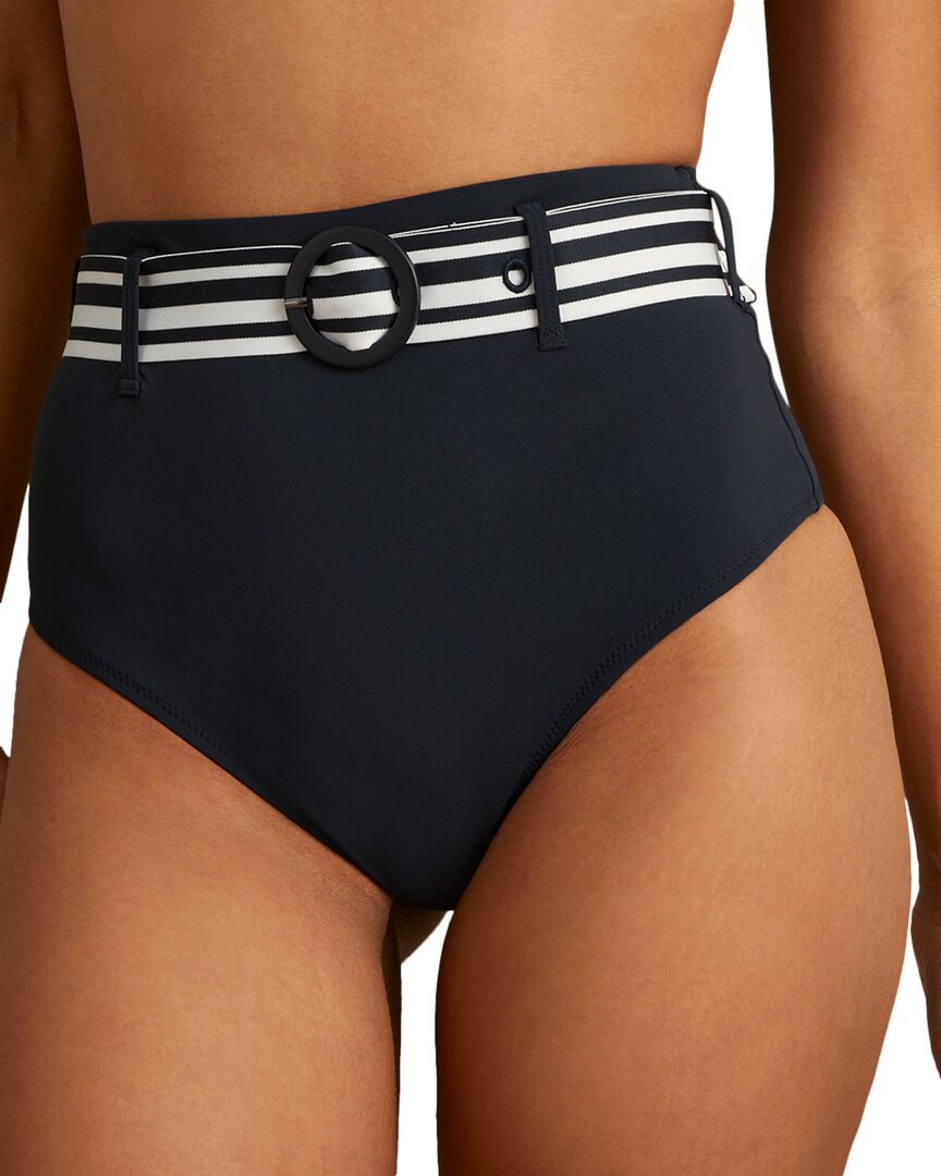 Reiss Jessica Stripe Belt High-waist Bikini Bottom In Blue