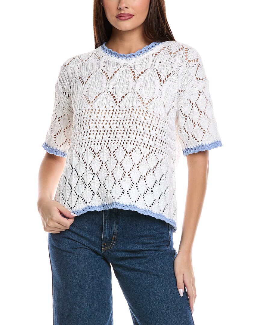 Splendid Keke Crochet Trim Pointelle Sweater In White
