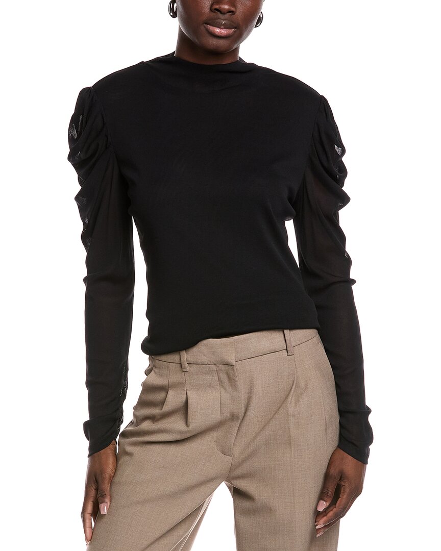 Diane Von Furstenberg Remy Mesh Turtleneck Top In Black