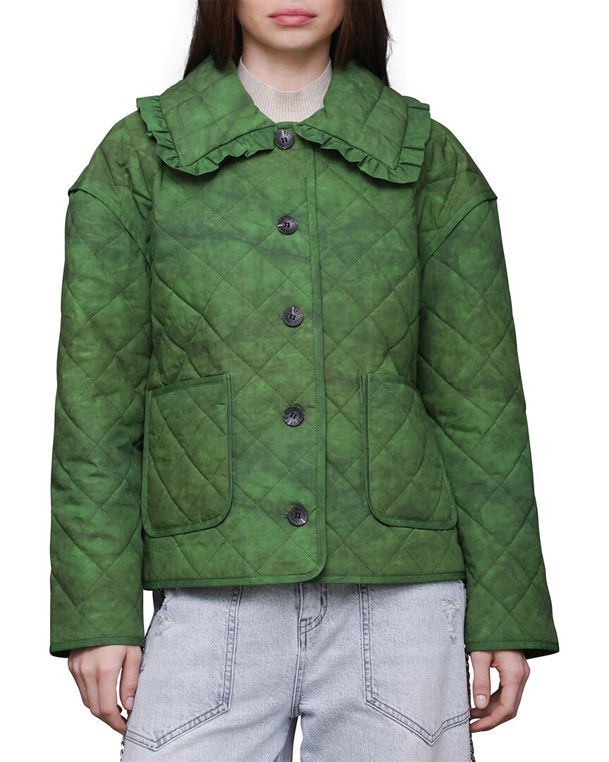 Avec Les Filles Jacket Ruffled Collar Quilted In Green