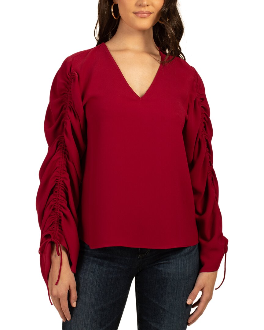 Trina Turk Veda Ruched Tie Sleeve Top In Burgundy