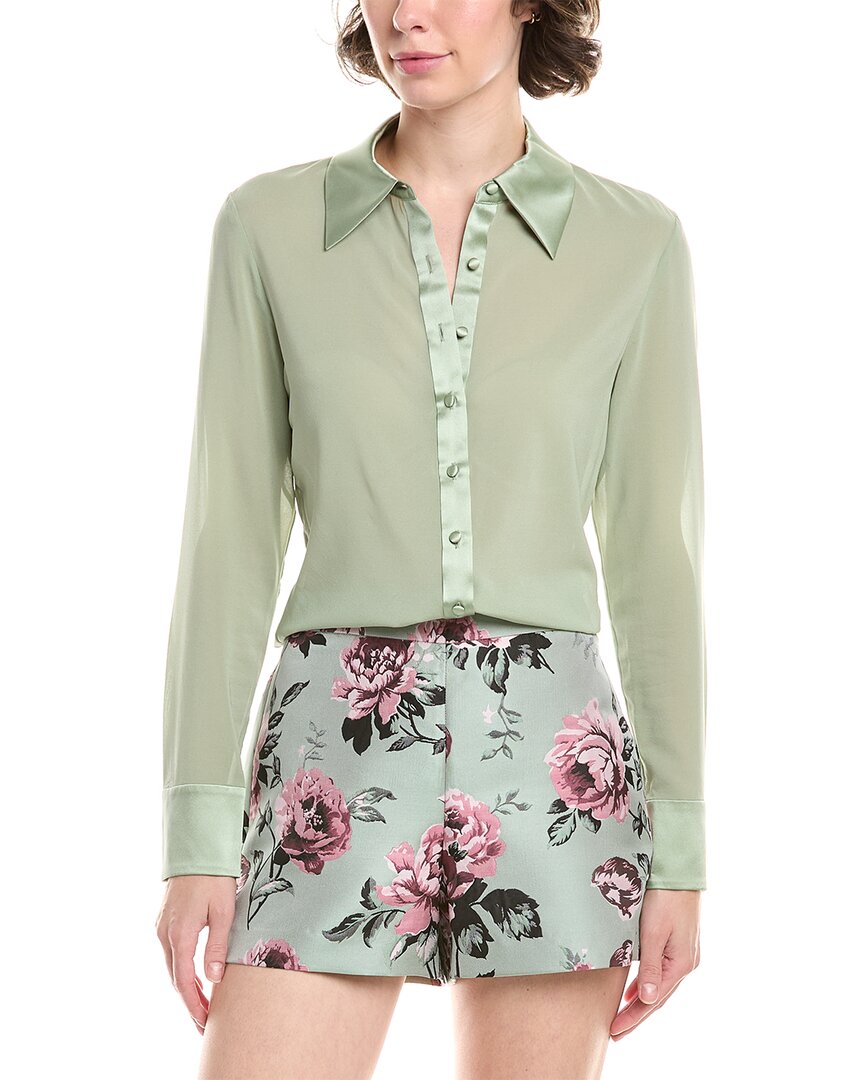 Alice And Olivia Alice + Olivia Willa 70s Collar Placket Silk-blend Top In Green