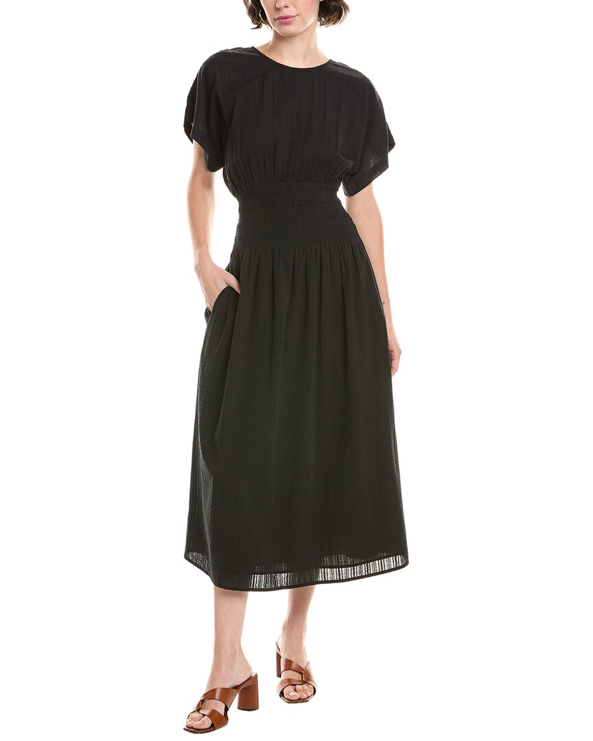 Madewell Stripe Smocked Waist Seersucker Dress In Black