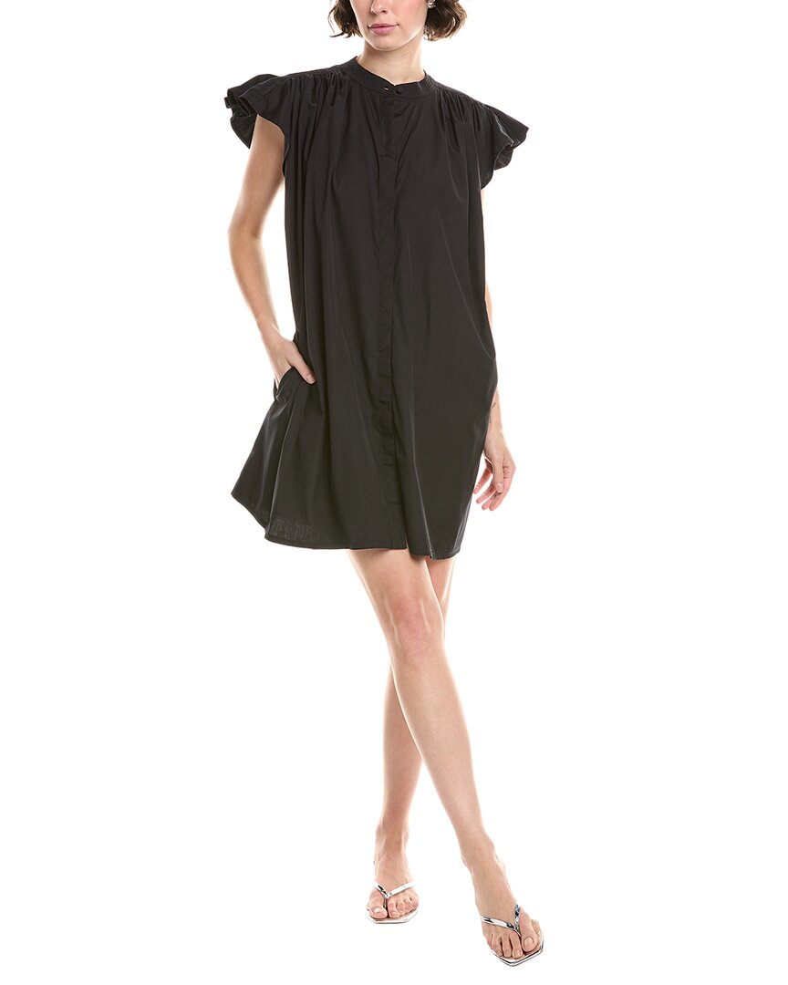 Madewell Flutter Sleeve Button Front Mini Dress In Black