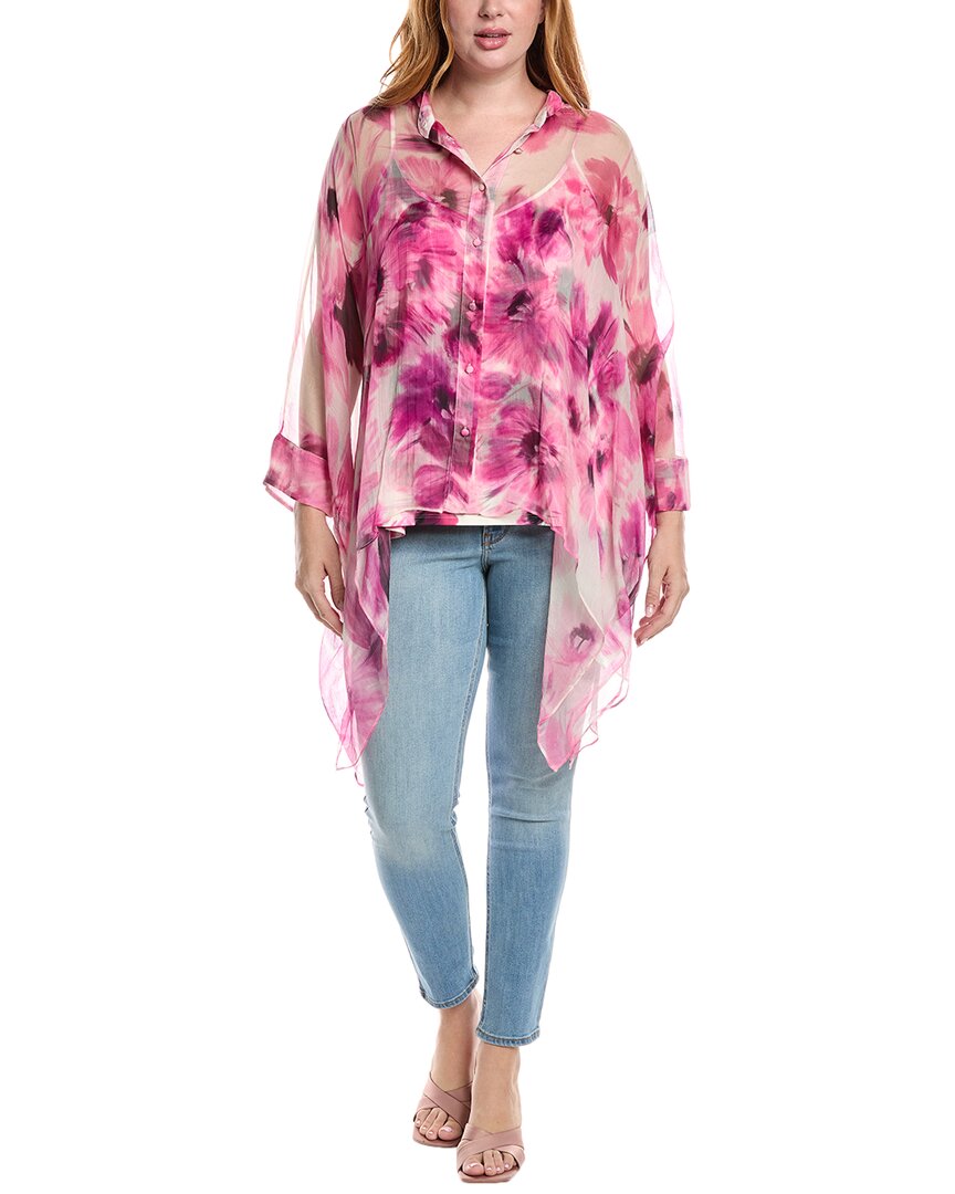 Johnny Was Plus Katia Oversized Silk Blouse In Pink