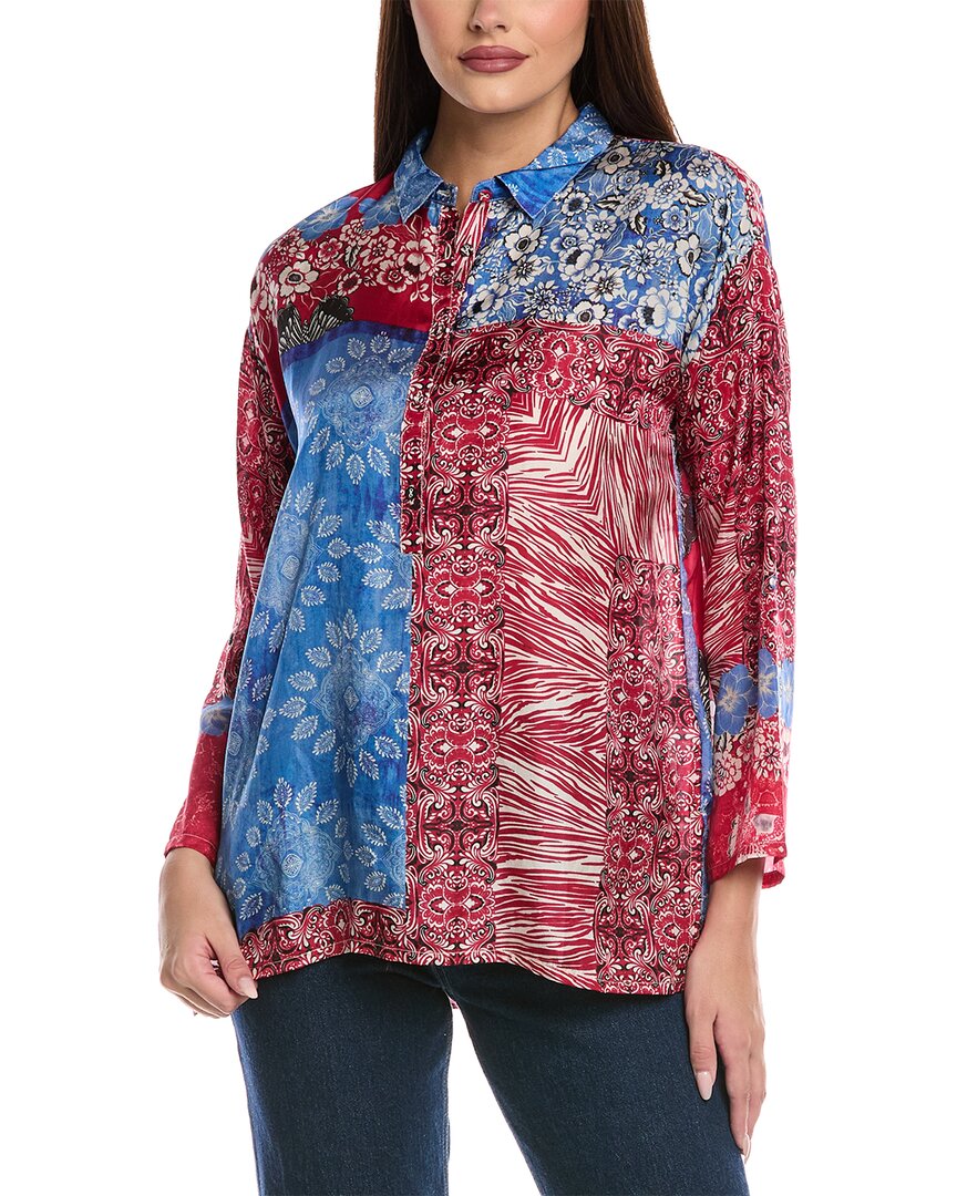 Johnny Was Petite Slim Audrey Silk Tunic In Blue