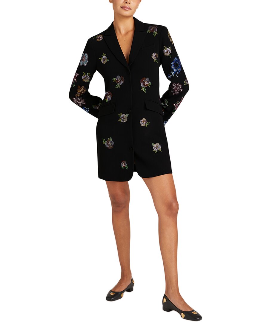 Cinq À Sept Cheyenne Rhinestone Pansy Garden Blazer In Black