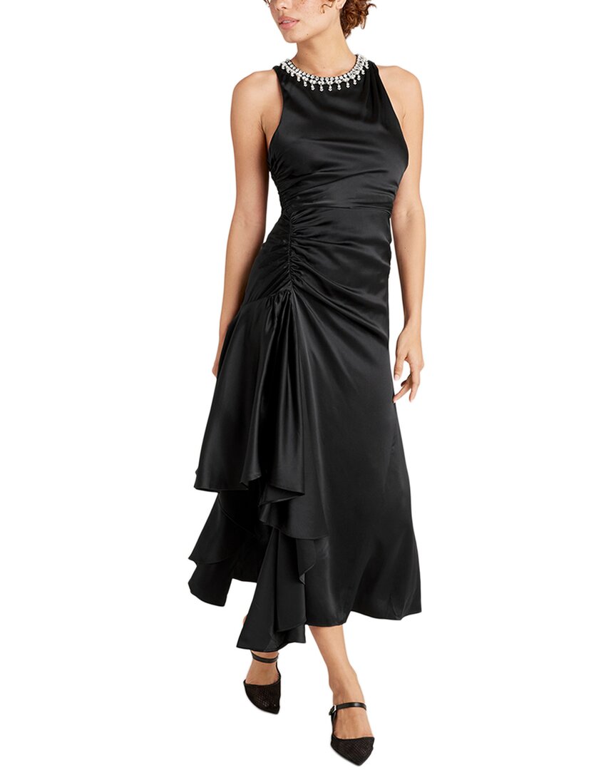 Cinq À Sept Georgie Pearl-trim Draped Midi Dress In Black