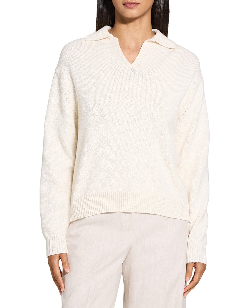 Theory Boucle Boy Wool-blend Polo Sweater In White