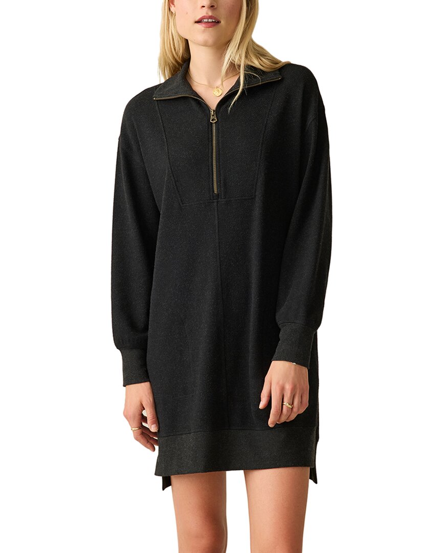 Faherty Legent Quarter Zip Long Sleeve Minidress In Black