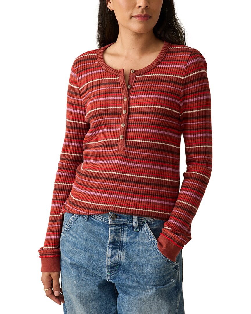 Faherty Legend Waffle Henley Top In Red