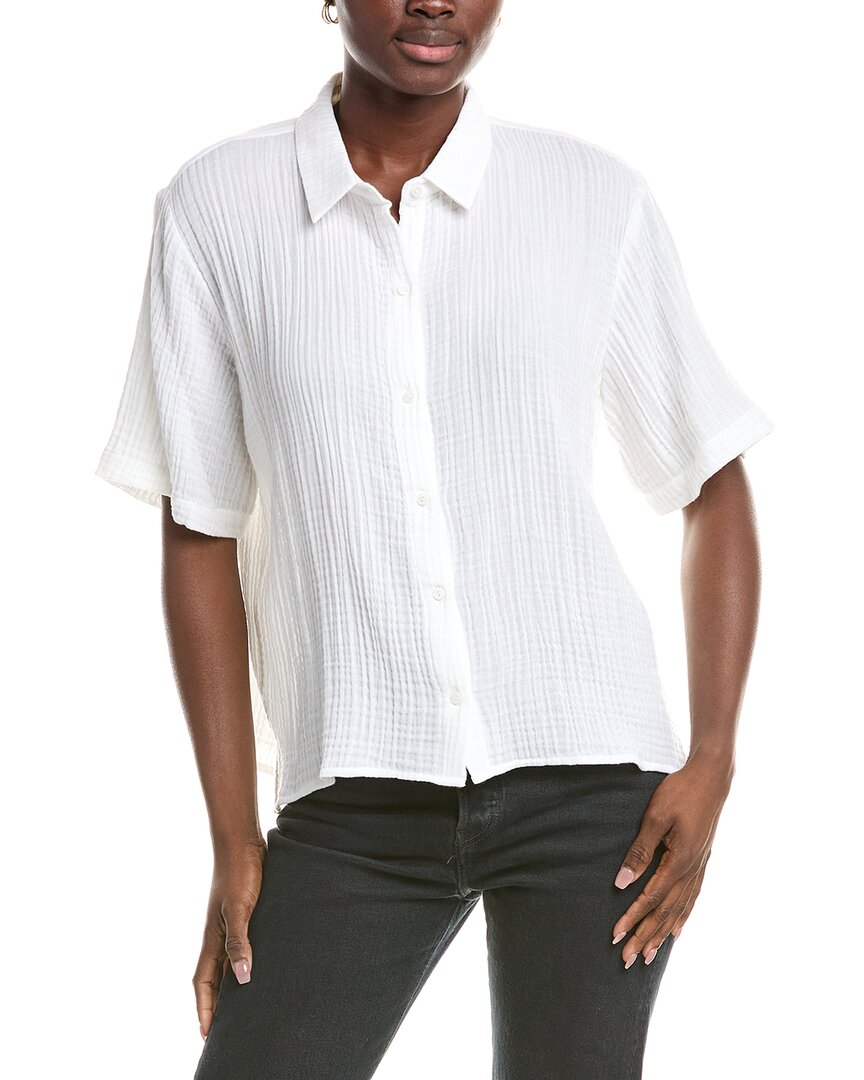 Eileen Fisher Button-down Striped Organic Linen Shirt In White