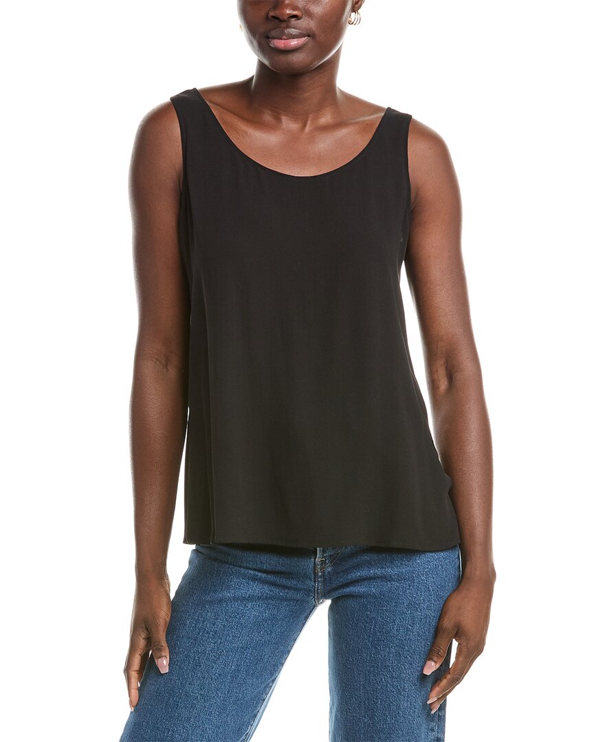 Eileen Fisher Scoop Neck Silk Tank In Black