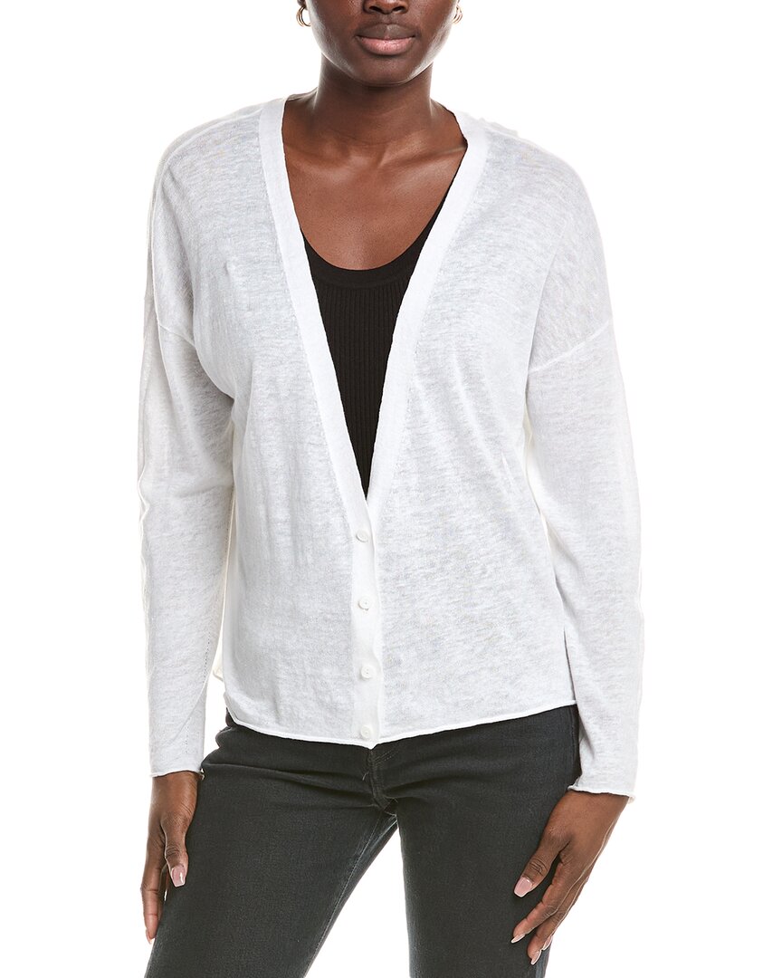 Eileen Fisher V Neck Linen-blend Cardigan In White