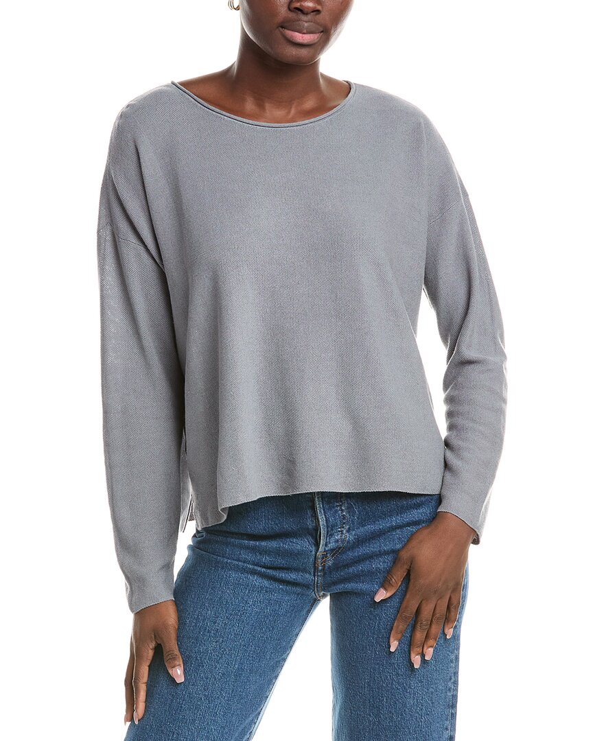 Eileen Fisher Box Linen-blend Top In Gray