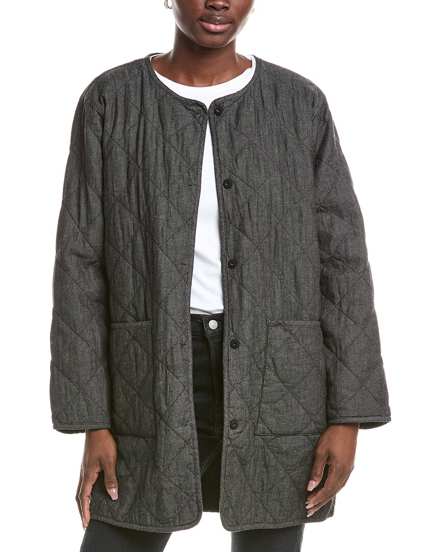 Eileen Fisher Long Quilted Coat In Gray