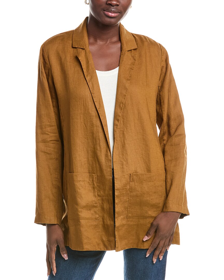 Eileen Fisher Notch Lapel Longline Organic Linen Blazer In Brown