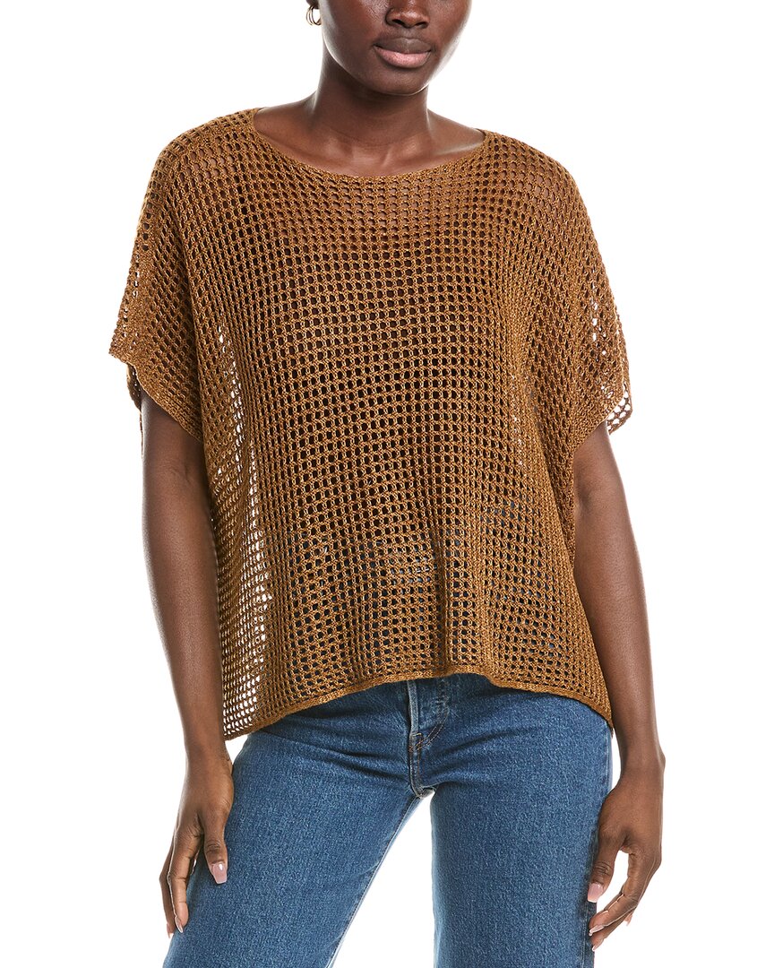Eileen Fisher Bateau Neck Cap Sleeve Linen Sweater In Brown