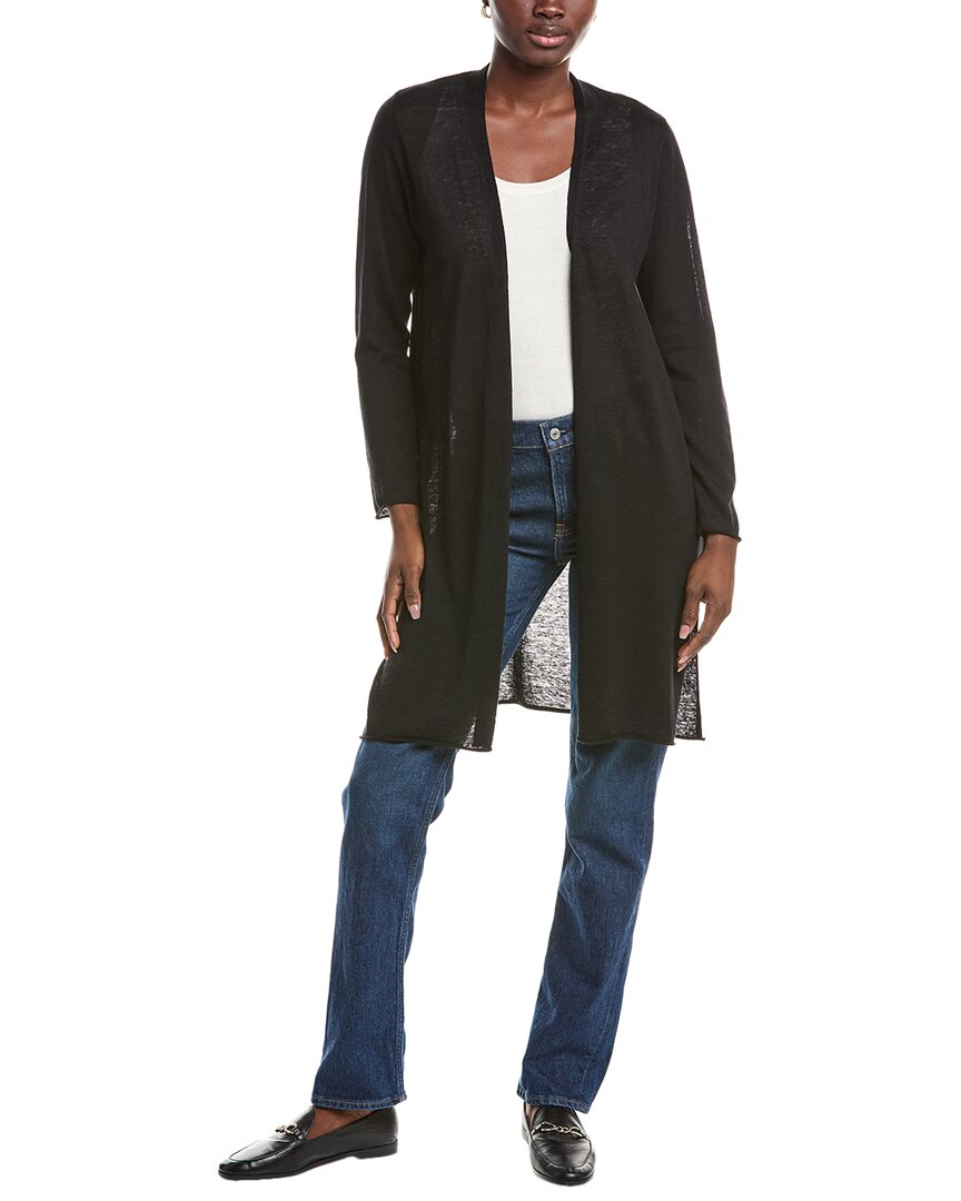 Eileen Fisher Petite Linen-blend Long Cardigan In Black