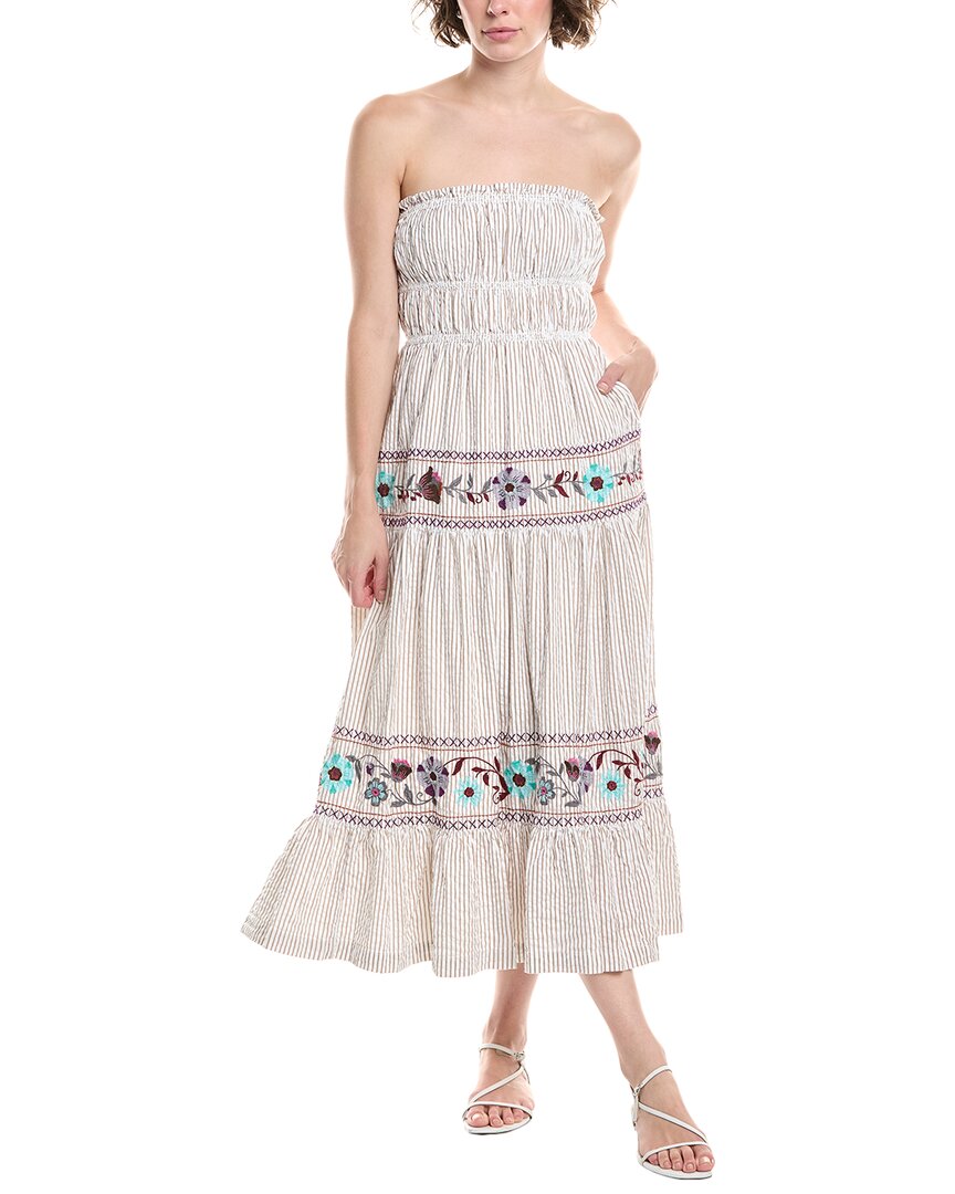 Free People Kalani Stripe Embroidered Halter Neck Cotton Maxi Dress In White